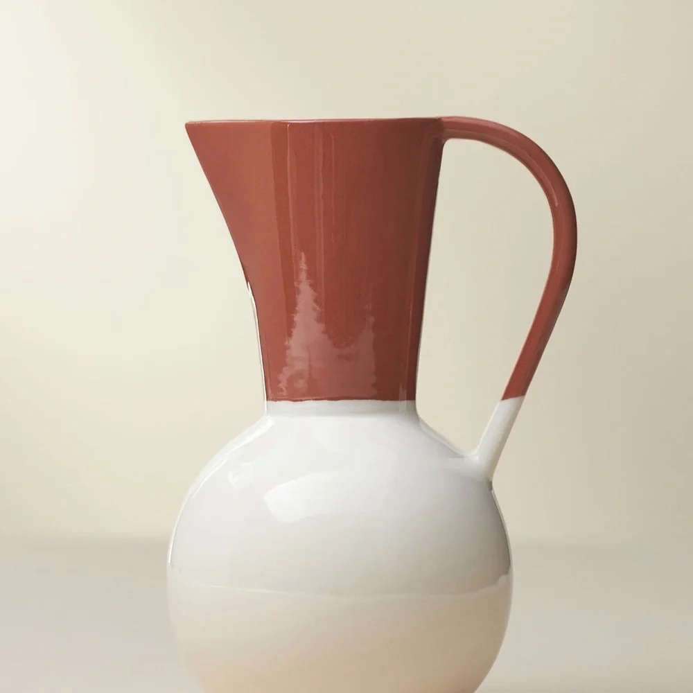 Anthro Amaya Pitcher / Vase NWT Portuguese Pottery -Beautifully Glazed Neutral
